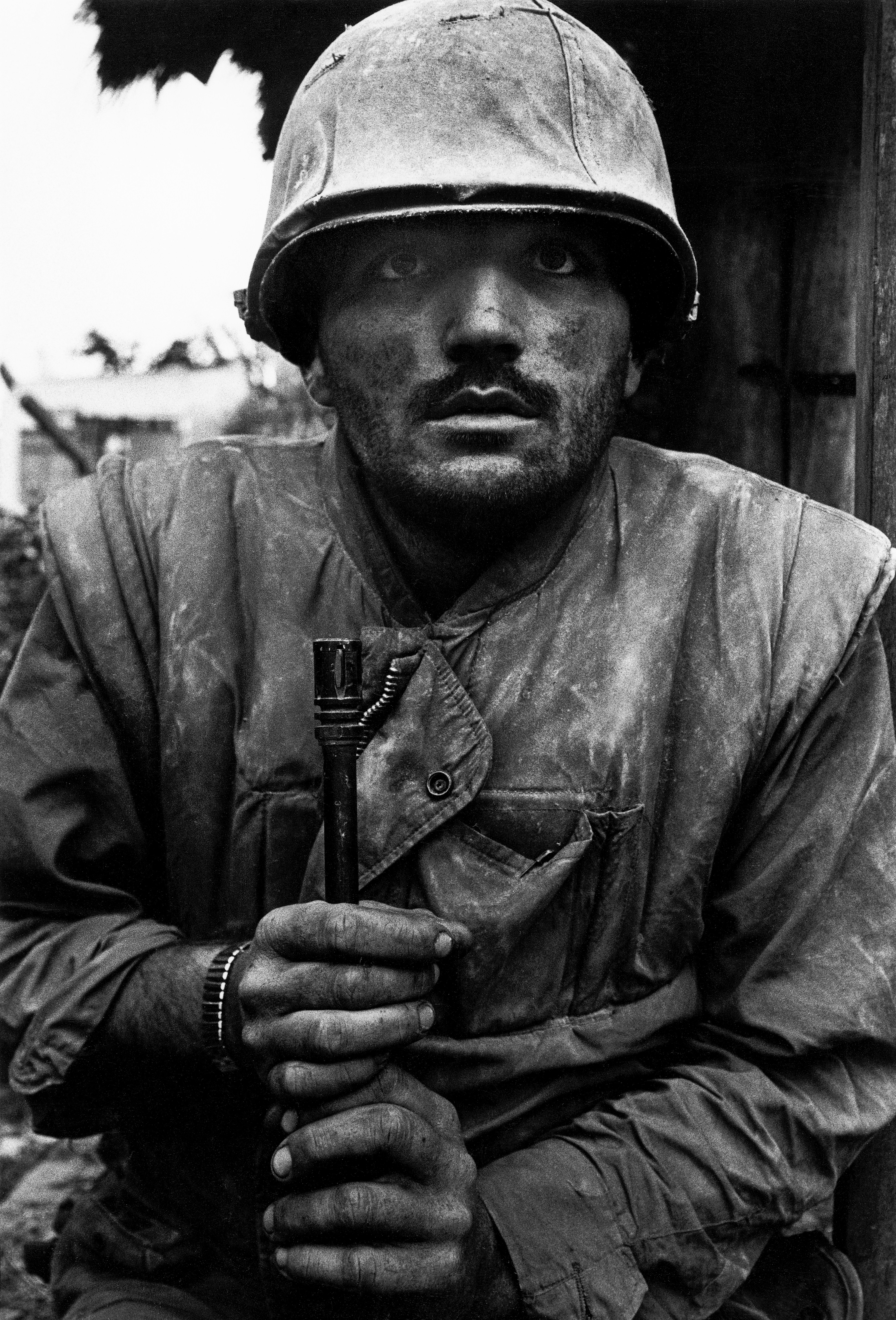 Shell-shocked US soldier during the Tet Offensive in Hue, Vietnam.