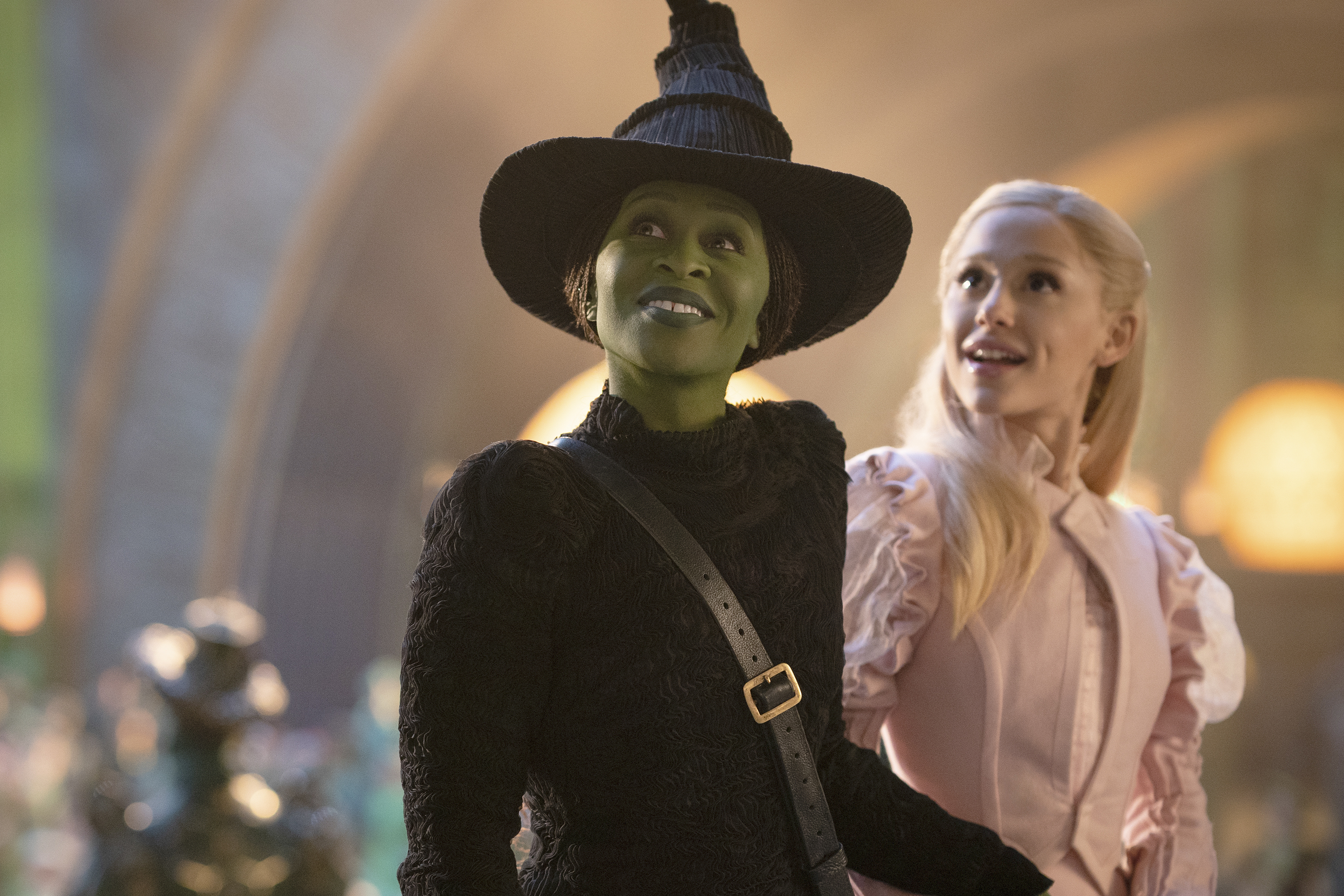 Cynthia Erivo and Ariana Grande in a scene from the film *Wicked*.